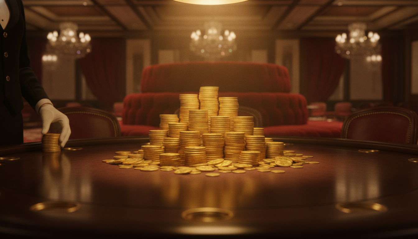Salotto VIP di lusso con fiches d'oro che rappresenta il programma fedeltà del casinò